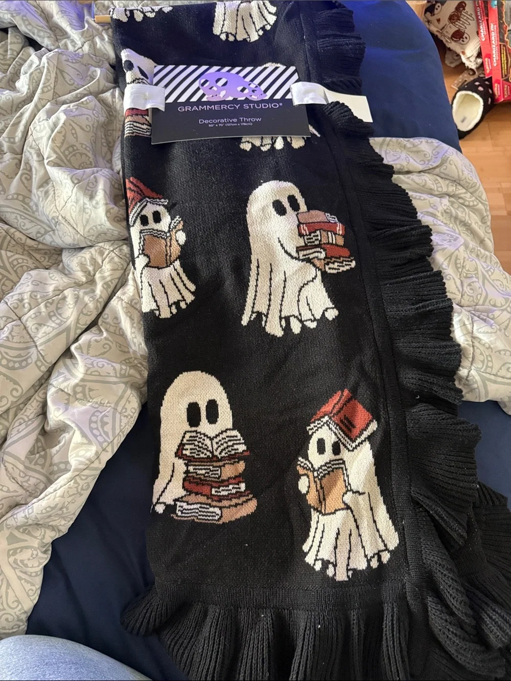 Gramercy studio Halloween ghosts reading a book blanket